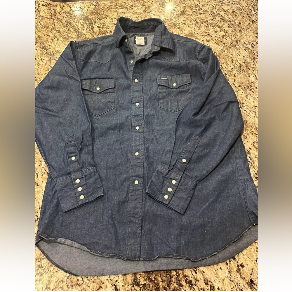 Vintage Wrangler Long-Sleeve Ranch Denim Pearl-Snap Men's 17 1/2 34 West 90s Y2K